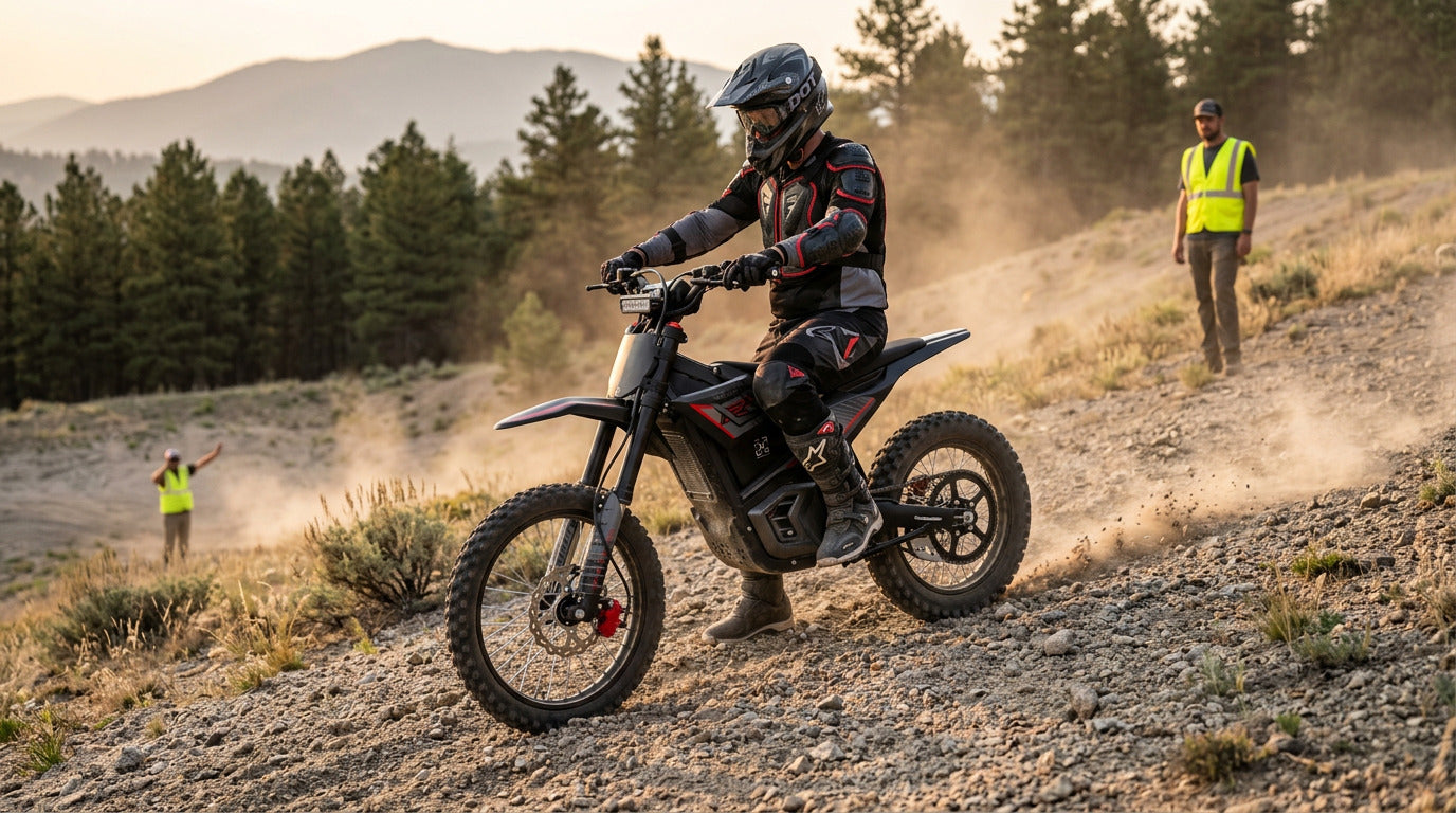 Failed Hill-Climb Recovery on an Electric Dirt Bike: Stop, Stabilize and Exit