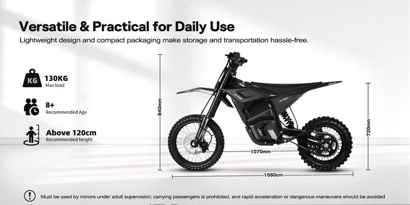 EM 5 ELECTRIC DIRT BIKE SIZE